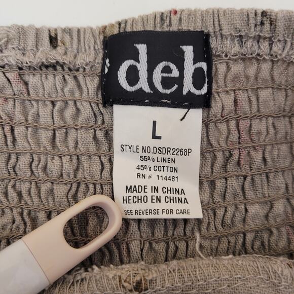 Deb Juniors Floral Dress L Belted Smocked Back Padded Bra Linen/Cotton - Picture 4 of 7